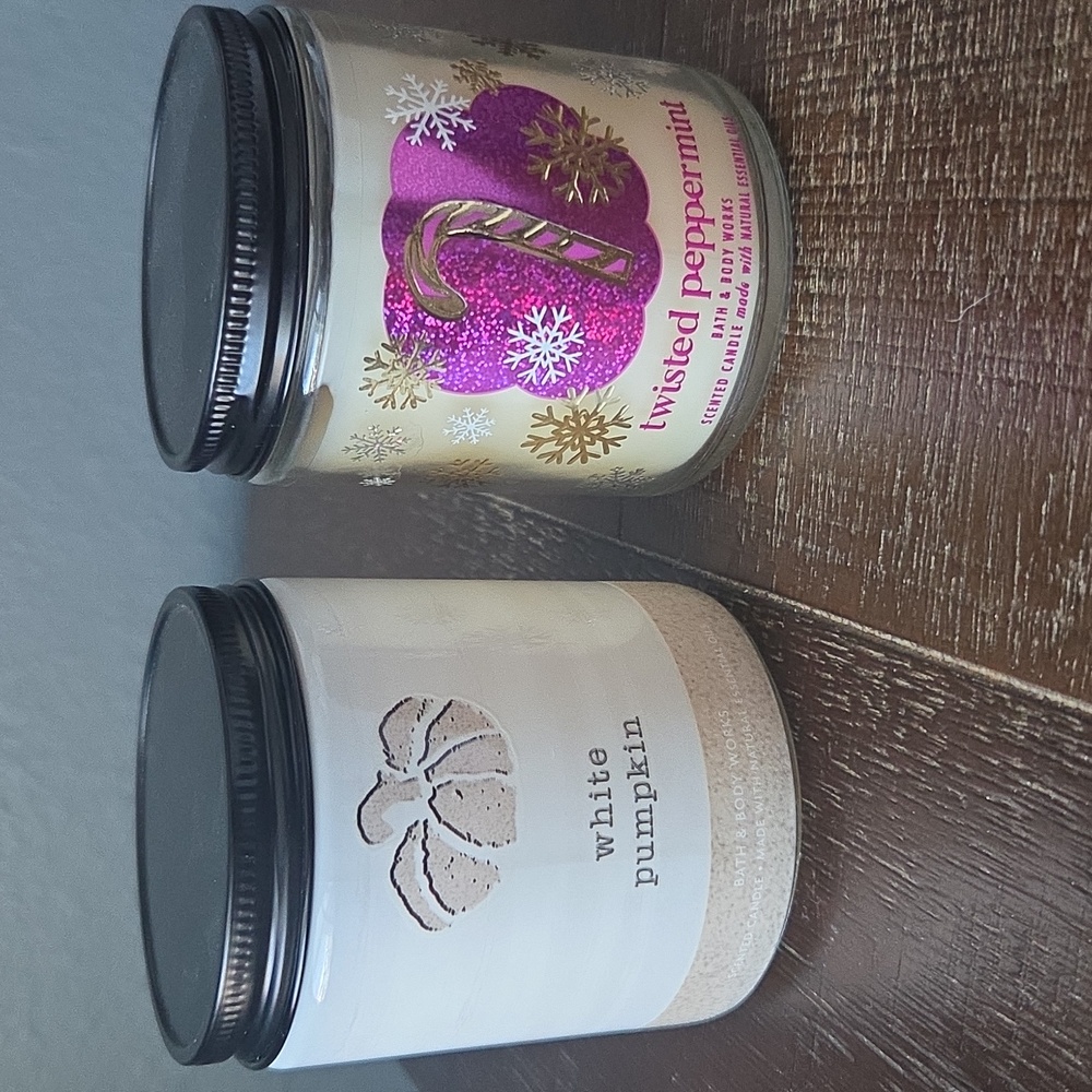 Bath & Body Works Single Wick Candles, New Pumpkin & Gently Used 1x Peppermint